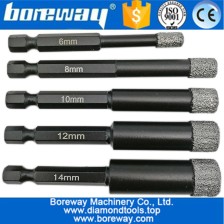 China 6mm-14mm Vacuum Brazed Dry drilling core bits with quick-fit shank diamond core drill bits drilling stone granite marble manufacturer